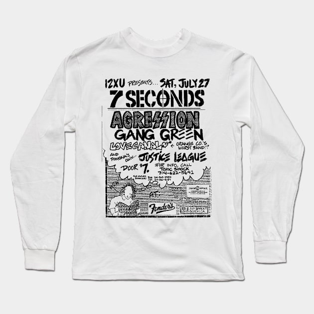 7 Seconds / Aggression / Gang Green Punk Flyer Long Sleeve T-Shirt by Punk Flyer Archive